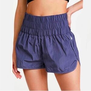 Free People Movement High Rise Smocked Waist Running Shorts Blue